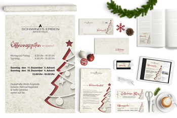 Foto vom Gesamtkonzept Weihnachtswerbung - Anschreiben, Gutschein, Briefumschlag, Social Media, Zeitungsanzeige - Modehaus Schwind's Erben Görlitz 2016