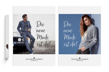 Foto von den Plakaten zum Saisonstart Herbstmode Damen und Herren im Modehaus Schwind's Erben Görlitz 2018