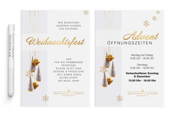 Foto von den Plakaten zu Weihnachten im Modehaus Schwind's Erben Görlitz 2024